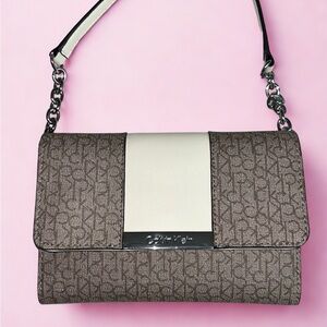 NWT Calvin Klein | Brown & White Monogram Crossbody Bag